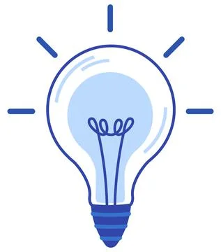 Lamp idea icon, object blue light on white background. Glowing light bulb with Stock Illustration