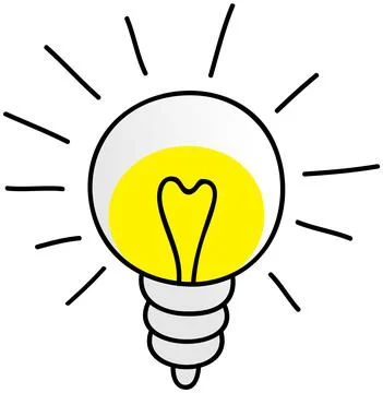 Lamp idea icon, object yellow light on white background. Glowing light bulb with Stock Illustration