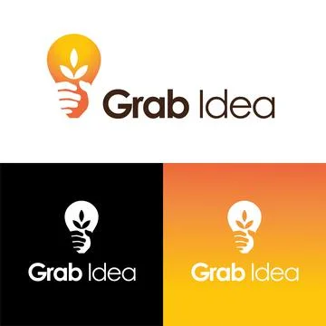 Lamp idea logo vector grab hand bulb grow Stock Illustration