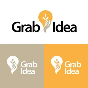 Lamp idea logo vector grab hand bulb growing Stock Illustration