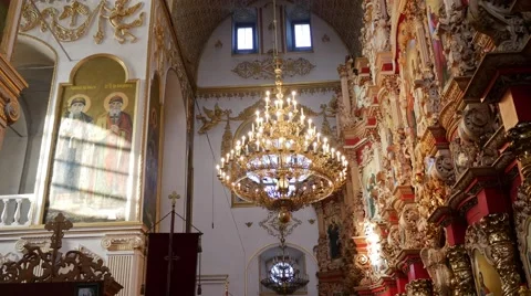 Lamp Interior Cathedral at Mgar Savior-Transfiguration Monastery Day of Icon of Stock Footage 58001807