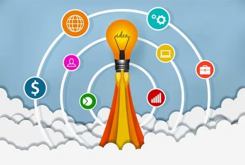 Lamp launch to the sky. start up business concept ,financial idea are competi Stock Illustration