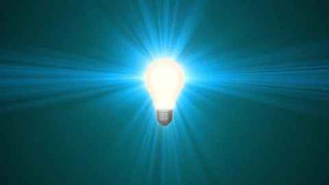 Lamp ligh bulb shining in rays of light optical lens flares 3d rendering Stockillustratie