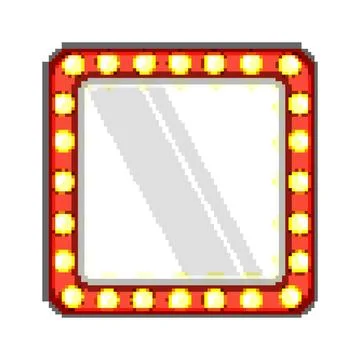 Lamp makeup mirror frame pixel art vector illustration Stock Illustration