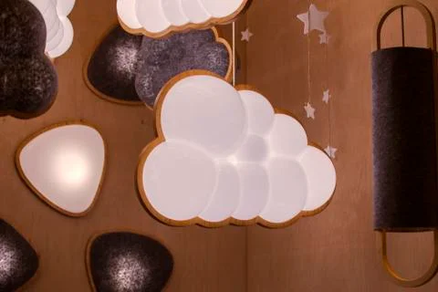 The lamp for the nursery in the form of a cloud, the concept of the interior  Stock Photos
