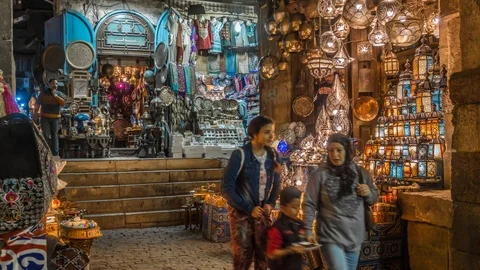 Lamp or Lantern Shop in the Khan El Khalili market in Islamic Cairo Stock Footage 105453984