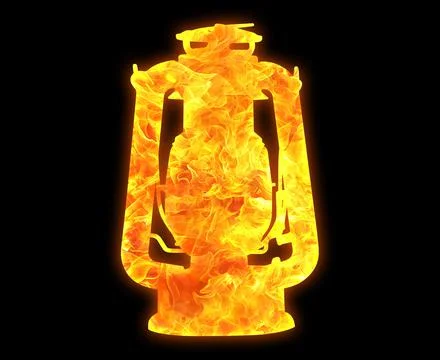 Lamp outline with a bright fire pattern isolated on a black background Illustrazione stock