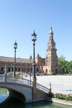 Lamp post and tower at Spain Square Stock Photos