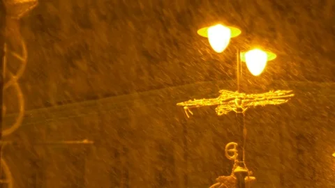 Lamp Post Heavy Snowing Stock Footage 71224667