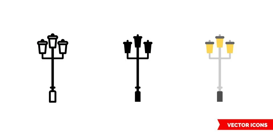 Lamp post icon of 3 types. Isolated vector sign symbol. Stock Illustration