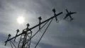 Lamp post, plane taking off HD Footage