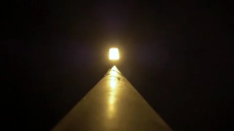Lamp post street light night extreme low angle door hallway perspective Stock Footage 340896939