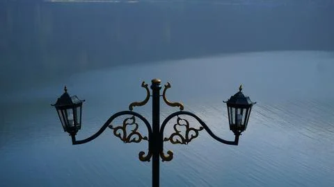 Lamp Post with Two Lights Against the Background of Telaga Menjer Stock Photos
