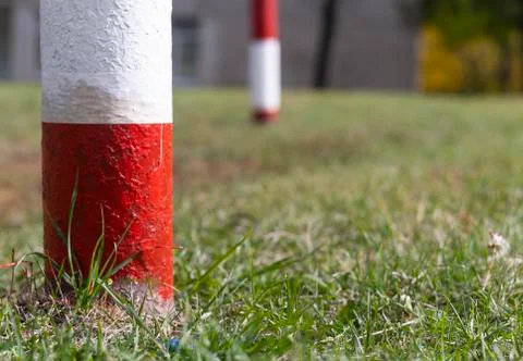 Lamp posts at the stadium artificial green grass.selective focus Stock Photos