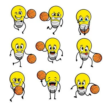 Lamp set cartoon basketball expression Stock Illustration