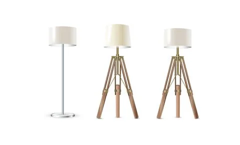 Lamp Set Closeup Isolated on White Background. Floor Lamps. Electric Torchere Stock Illustration