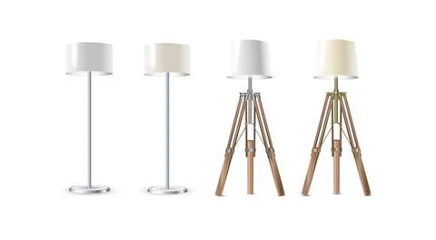 Lamp Set Closeup Isolated on White Background. Floor Lamps. Electric Torchere Stock Illustration