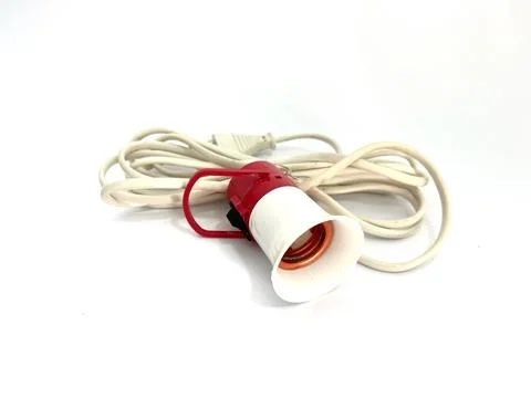 Lamp socket holder with folded long extension cable wire Stock Photos