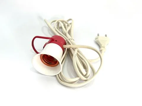 Lamp socket holder with folded long extension cable wire Stock Photos