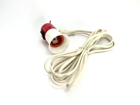 Lamp socket holder with folded long extension cable wire Stock Photos
