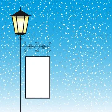 Lamp street with space to copy over winter landscape. vector Ilustração Stock