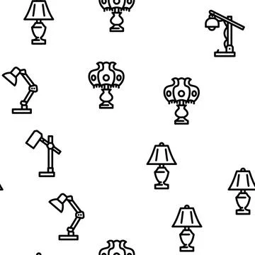 Lamp table light home desk vector seamless pattern Stock Illustration
