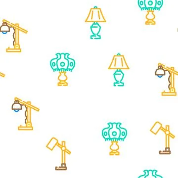 Lamp table light home desk vector seamless pattern Stock Illustration