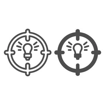 Lamp in target line and solid icon, startup concept, objective idea sign on イラスト素材