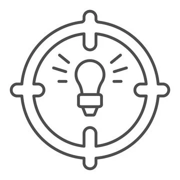 Lamp in target thin line icon, startup concept, objective idea sign on white Stock Illustration