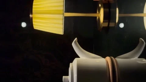 A lamp is on top of a white object that looks like a bull's head Stock Footage 274261383