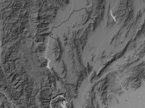 Lamphun, Thailand. Grayscale elevation map with lakes and rivers Stock Illustration