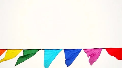 A lamppost and colorful triangular flags fluttering in the wind Stock Footage 302369666