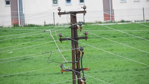 Lamppost and power cables Stock Footage 129857631