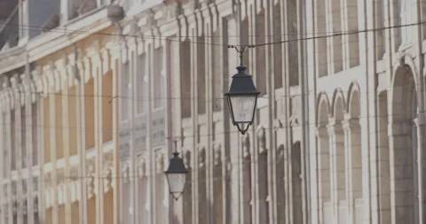 Lamppost in front of old facades - LILLE, France Stock Footage 153901678