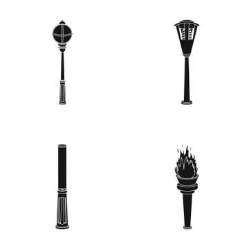 Lamppost in retro style, modern lantern, torch and other types of streetlights Stock Illustration