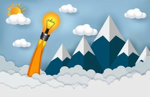 Lamps launch to the sky. Cloud Mountain. start up business concept ,Financial Stock Illustration