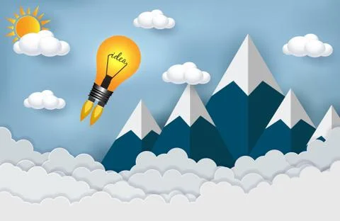 Lamps launch to the sky. Cloud Mountain. start up business concept ,Financial Stock Illustration