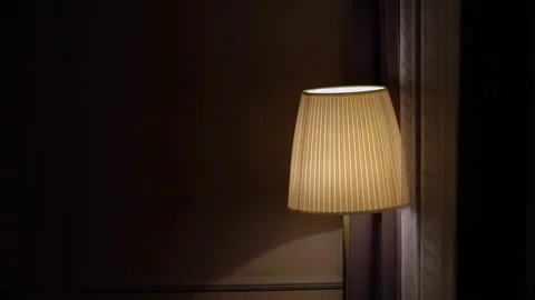Lampshade lamp, floor lamp on the background of the wall. Stock Footage 235244091