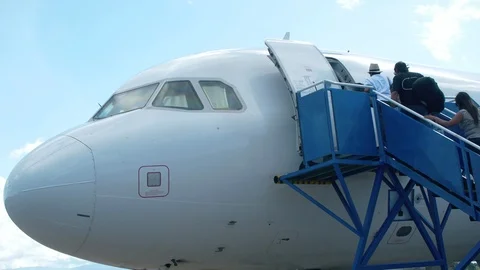 LAN Airplane. Passengers getting on the Plane Stock Footage 87776552