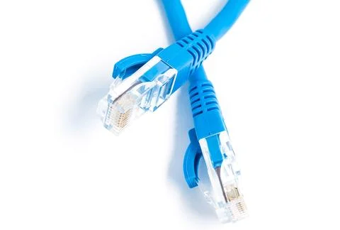 Lan cable and connector on white background , selective focus Stock Photos