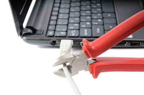 LAN cable and notebook Stock Photos