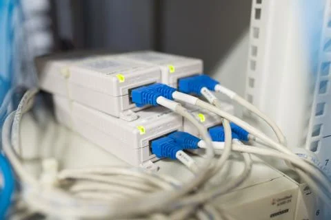 Lan cable in network room Stock Photos