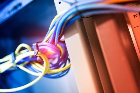 Lan cable in network room Stock Photos