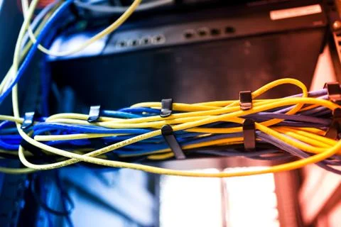 Lan cable in network room Stock Photos
