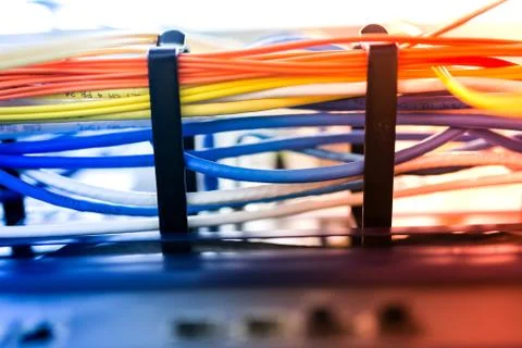 Lan cable in network room Stock Photos