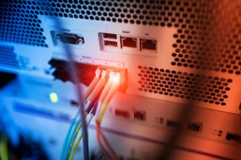 Lan cable in network room Stock Photos