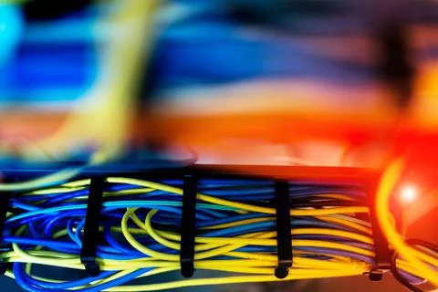 Lan cable in network room Stock Photos