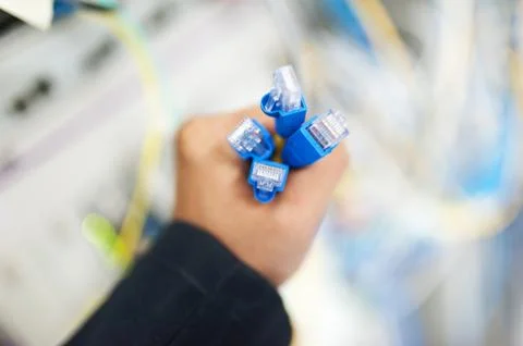 Lan cable in network room Stock Photos