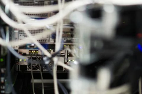 Lan cable in network room Stock Photos