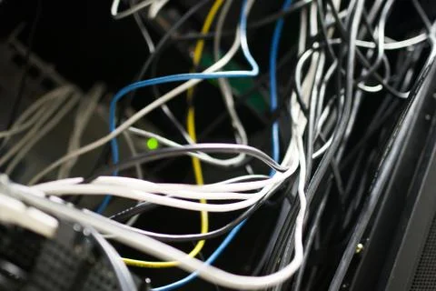 Lan cable in network room Stock Photos